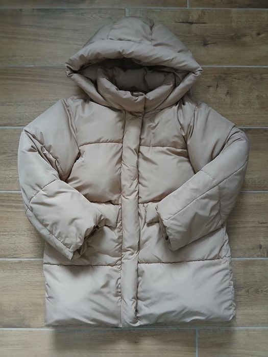 Kurtka zimowa beżowa z kapturem, Zara, r. 140