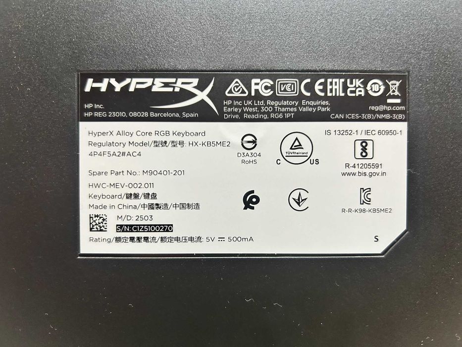 Teclado HyperX Alloy Core RGB