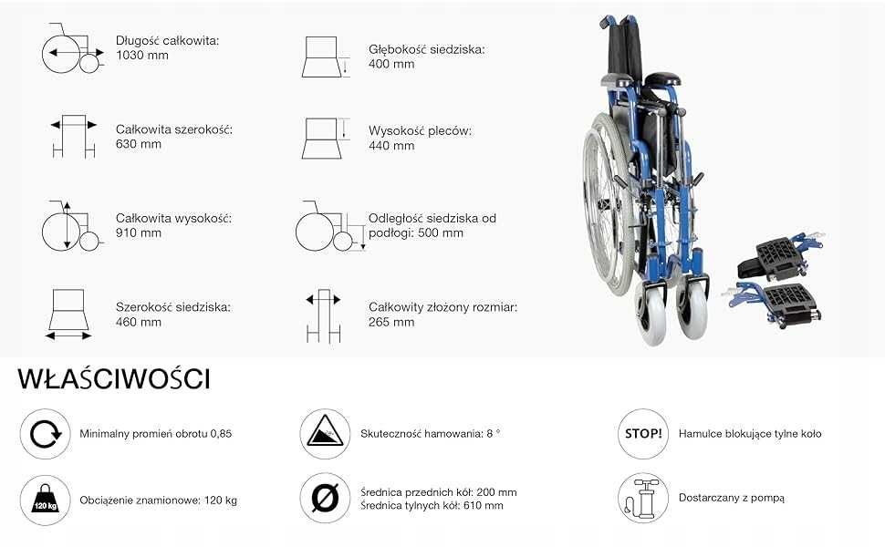 Wózek inwalidzki ręczny Gima 43271