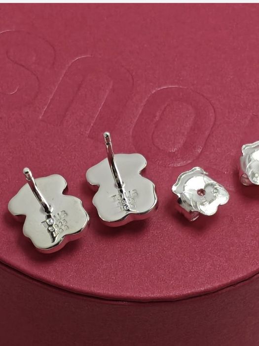 Kolczyki z misiem srebro 925 z rubinem