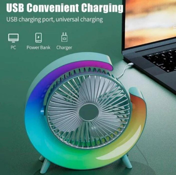 Вентилятор електричний USB 3-швидкісний з кольоровим підсвічуванням