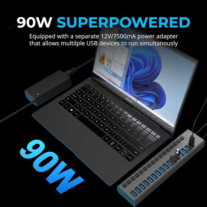 Sabrent 16port hub USB 3.0 90W - NOWY -