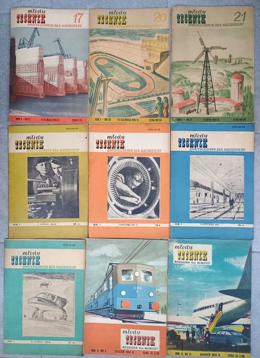 75 czasopism naukowo-technicznych „Młody Technik” z lat 1950–57