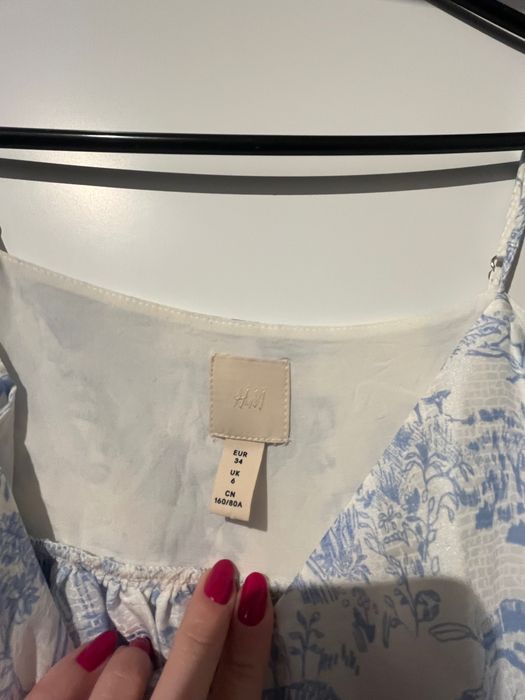 Biała błękitna sukienka midi H&M na panieński chrzciny wesele rozm. XS