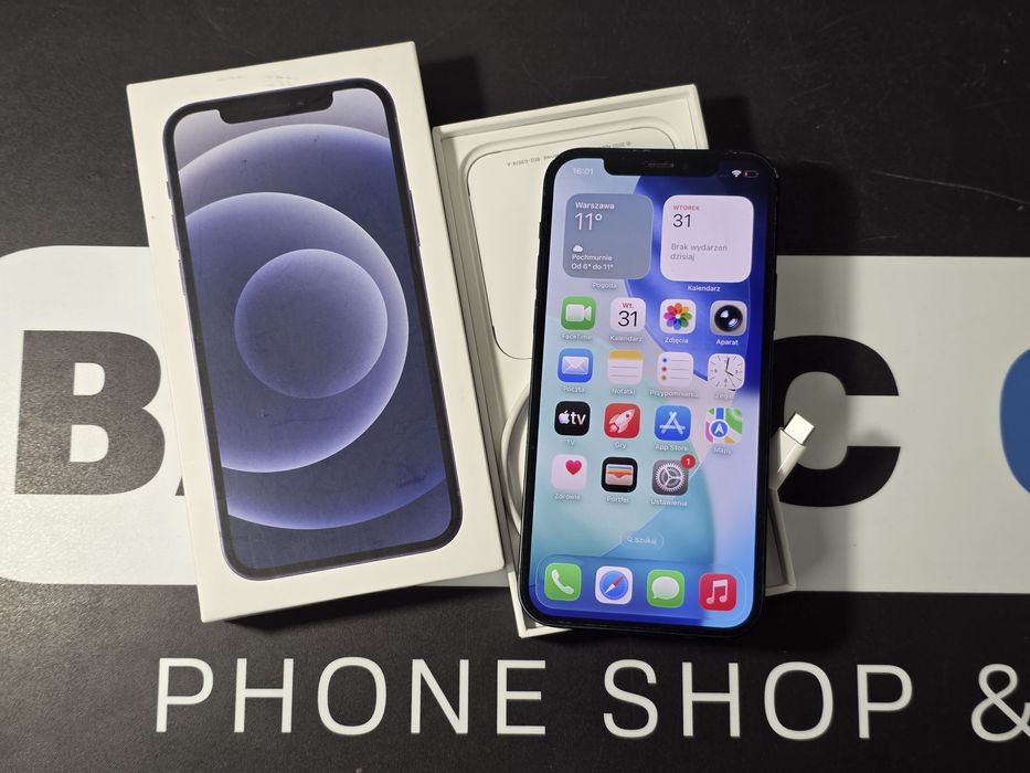 Sklep ladny Apple Iohone 12 64gb black bateria 80%