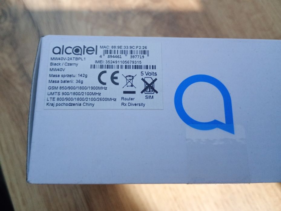 Router Alcatel LinkZone 4G LTE Mobile WiFi MW40V czarny