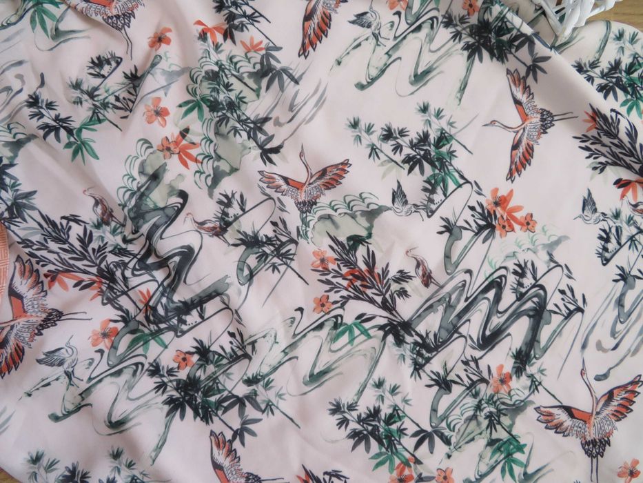 H&M jak Nowa bluzka damska koszula koszulka top KWIATY PTAKI,  40  L