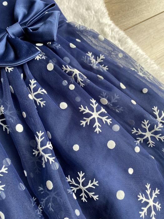 Sukienka granatowa dziewczęca świąteczna SHEIN 116 cm jak nowa śnieżki