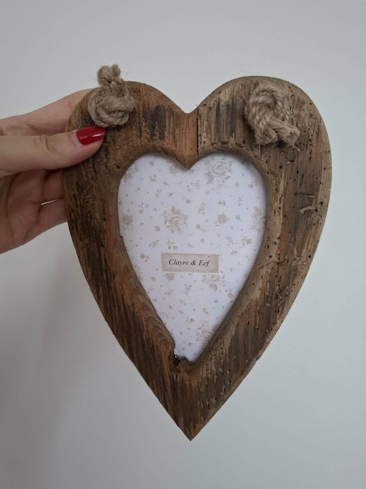 Drewniana ramka na zdjęcie serce Clayre & Eef rustykalna / boho