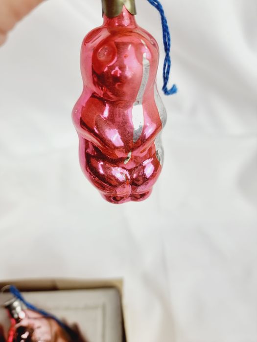 6 bombek szklanych z czasów PRLu kształtki ozdoba świąteczna