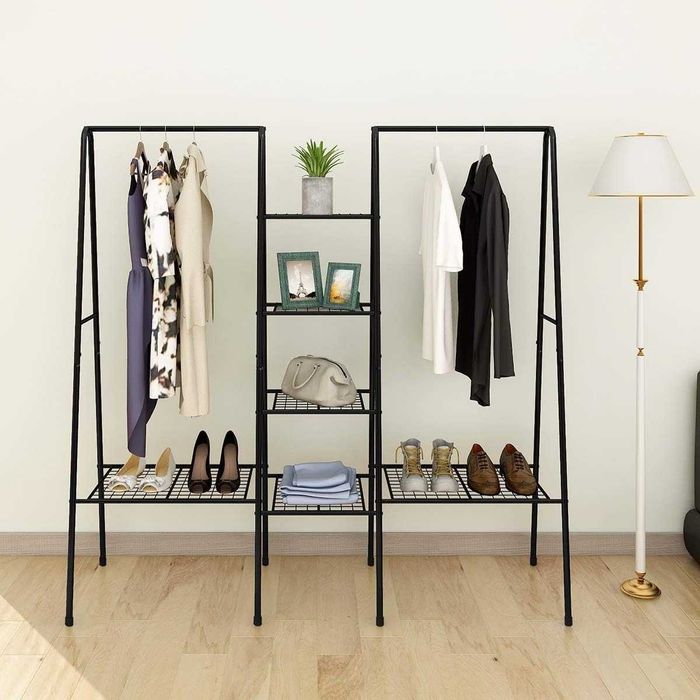 Cabide roupa e sapateira metal [BRANCO ou PRETO] 153x152x45,5cm - NOVO