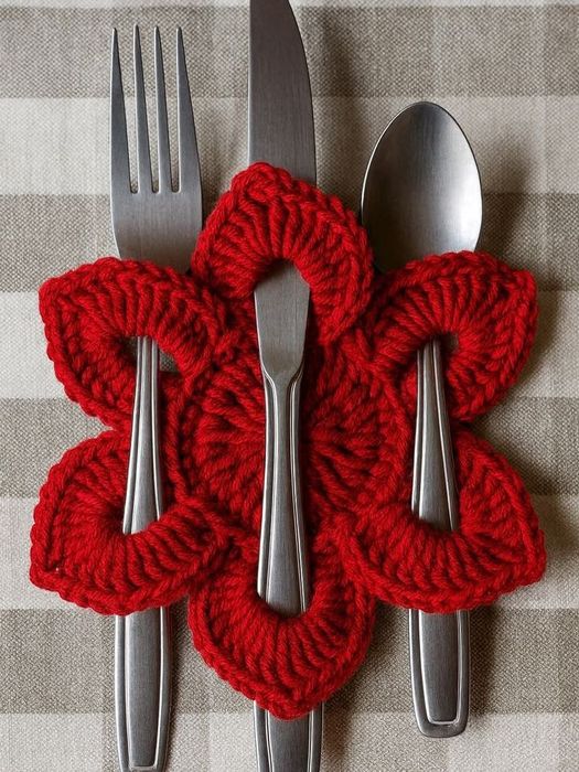 Тримач в'язаний для столових приборів " Квіточка"