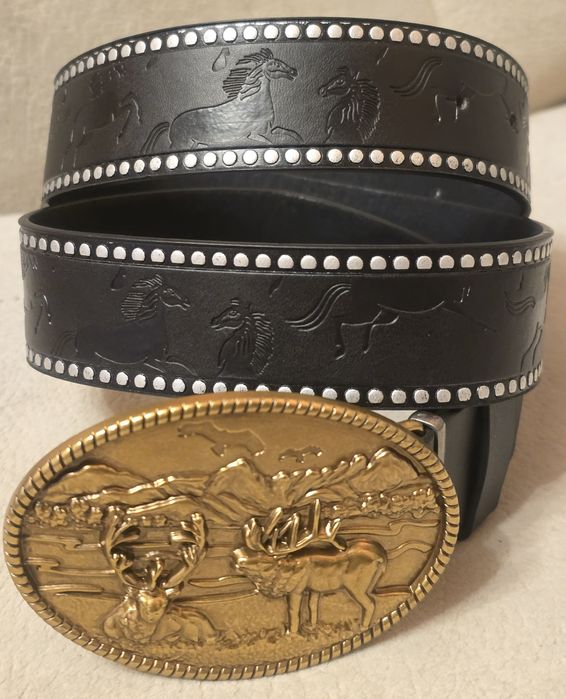 Pasek skórzany JELENIE BYKI. Czarny. Nowy.