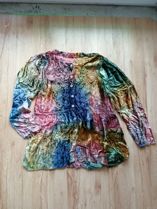 Bluzka vintage retro 100% wiskoza welurowa, z haftem z przodu ciążowa