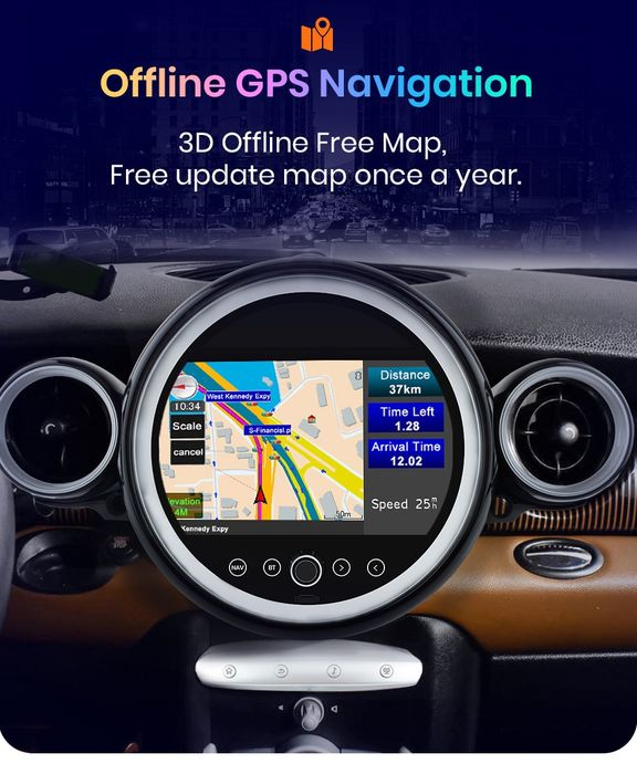 Rádio Android Mini R56 R60 8CORE 4/32GB Carplay 4G GPS controlo voz