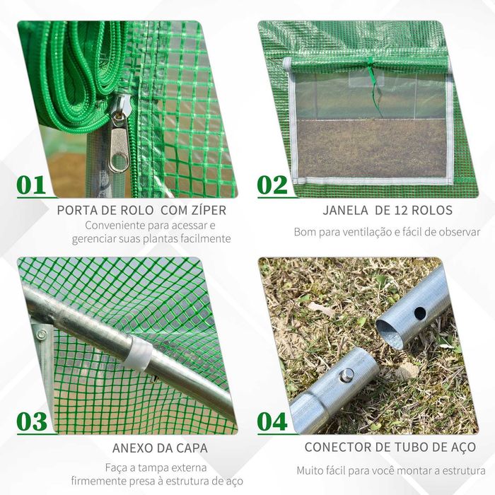 Túnel agrícola 800x300x200 cm com porta enrolável e 12 janelas