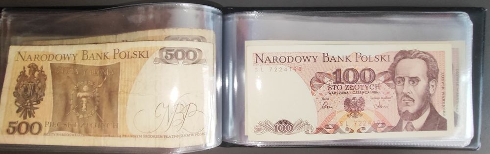 Zestaw banknotów w klaserze: 20 banknotów PRL