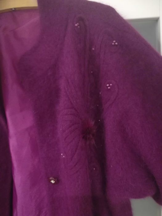 Piękny płaszcz sweter ALPAKA z wełny angory r. 44