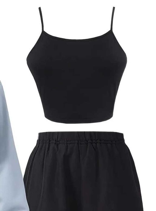 Conjunto Casual 3 Peças: Capuz, Top Sem Mangas e Calças Retas