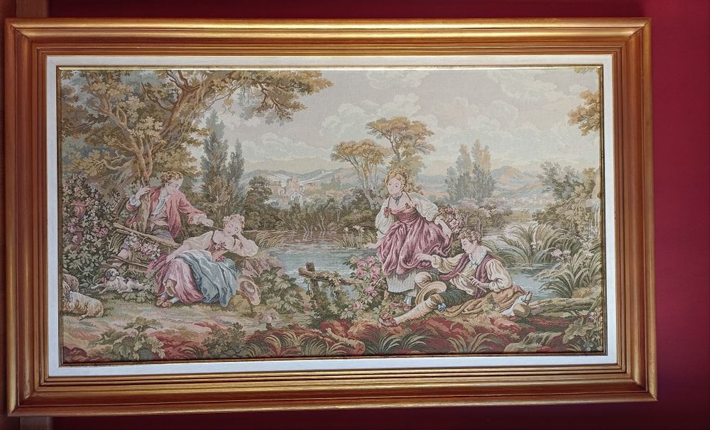 Quadro em tapeçaria Gobelin / Dois casais.