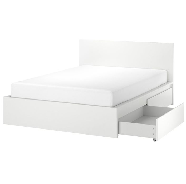 Cama Casal MALM 140x200 branca c/ 4 gavetões e estrado