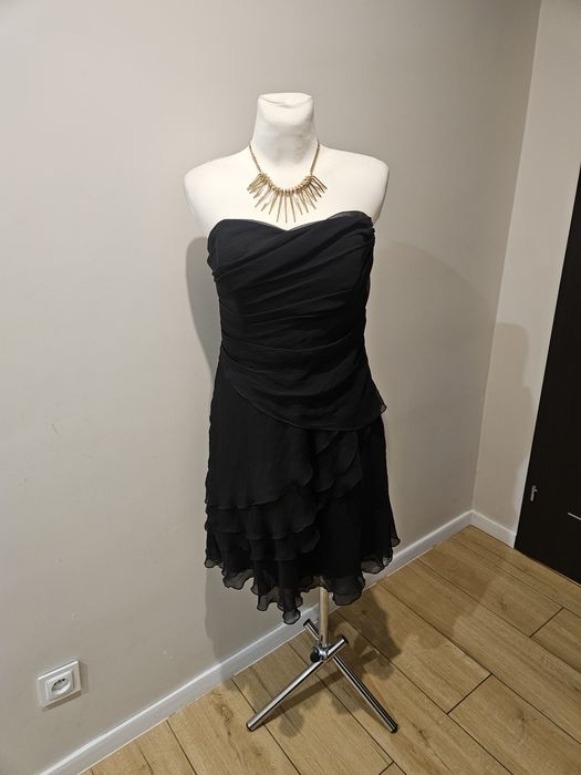 Sukienka czarna bez ramiączek sylwester andrzejki  m falbany