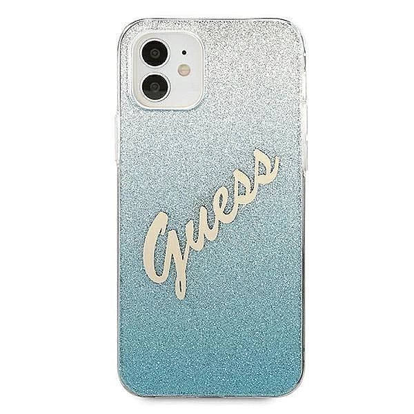 Etui Guess Glitter Gradient Script na iPhone 12 mini - niebieskie