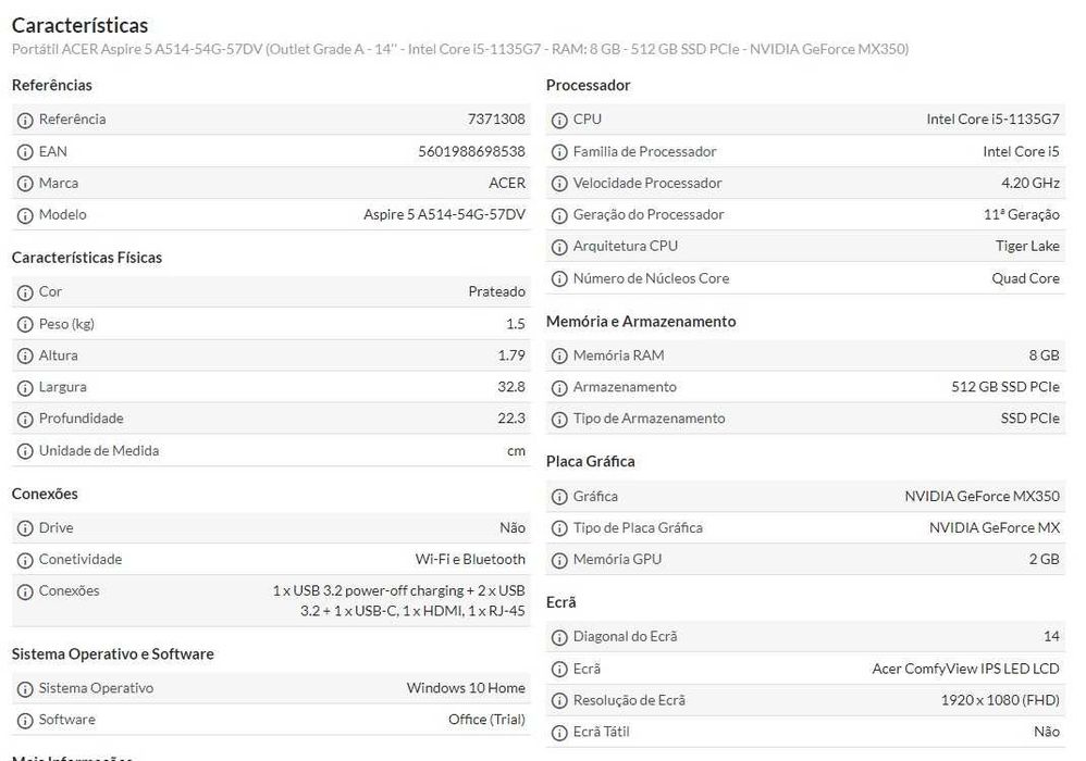 Acer Aspire 5 14" | i5 11ª Gen  2022 - Oportunidade