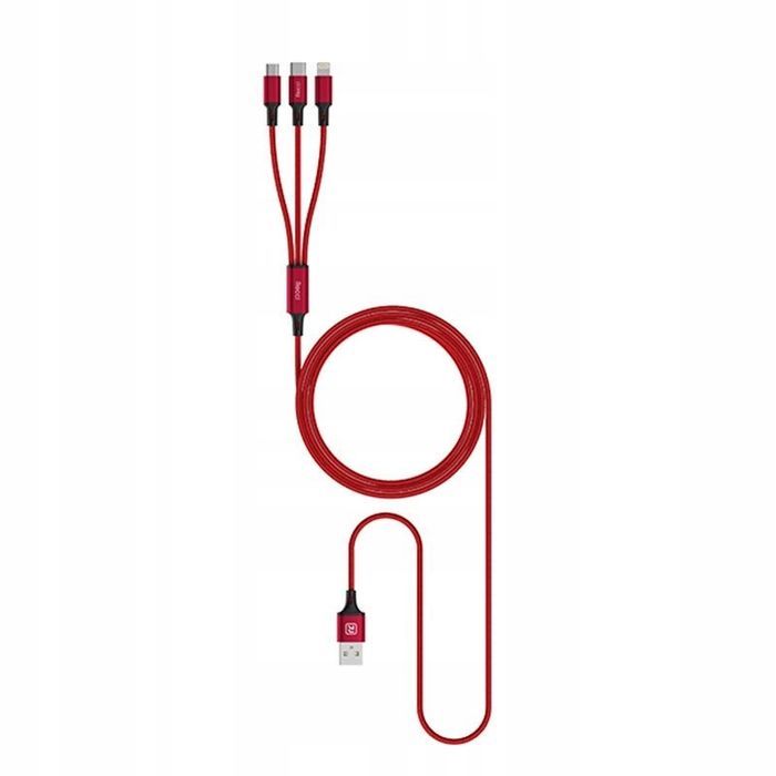 Mocny Kabel Usb Przewód 3W1 Lightning Micro Typ-C Usb-C 2.4A 120Cm