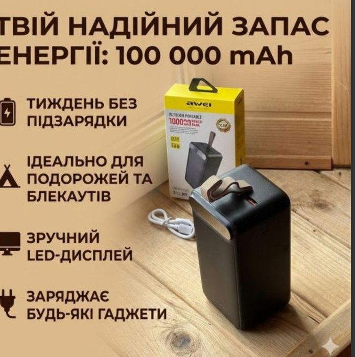 Повербанк Awei J86A 100000 мАг з LED-дисплеєм