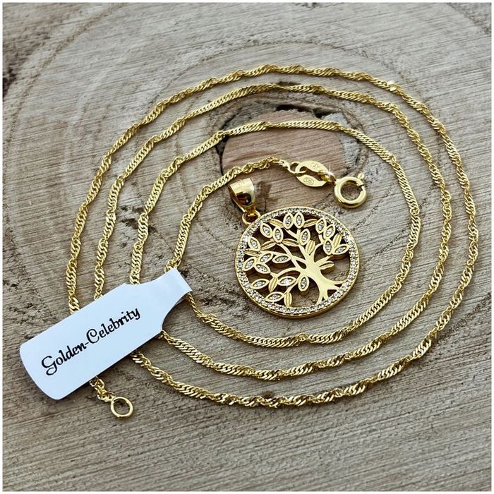 Złoty Naszyjnik Zawieszka Drzewko Szczęścia Prezent Dla Dziewczynki Pr