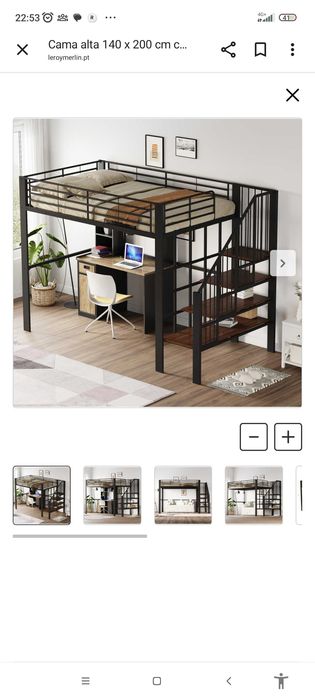 Cama alta 140 x 200 cm com escada grande