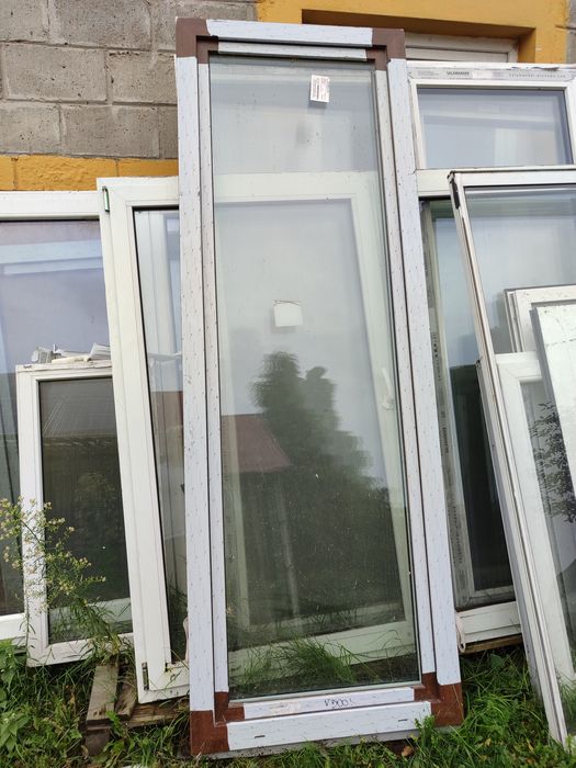 Drzwi balkonowe orzech  87 x 247 nowe  3 szyby 90 x 250