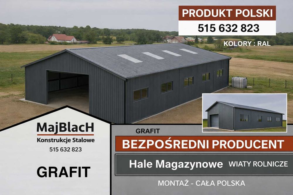 Garaż Blaszany Grafitowy | Montaż Gratis | Wiata | Hala  -  Maj-BlacH