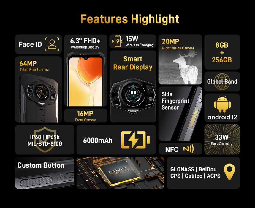 DOOGEE S98 8/256Gb, 64/20NV/16Mp 6,3" FHD+ G96, 6000 мАч 33W, IP68/69K