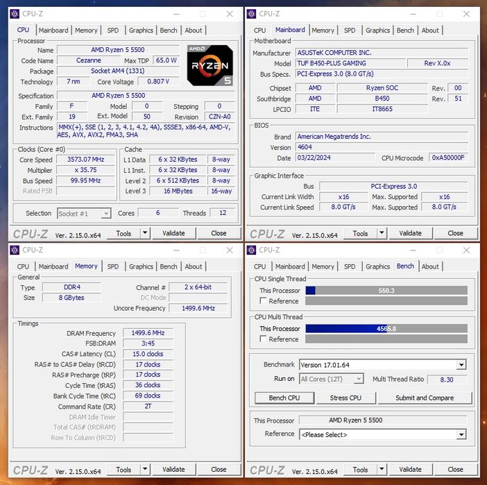 Комплект AMD AM4: Asus TUF GAMING B450-PLUS + AMD Ryzen 5 5500