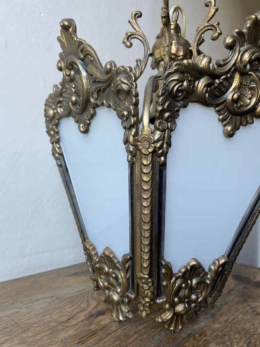 Stara lampa wisząca klosz żeliwna mosiężna solidna vintage PRL