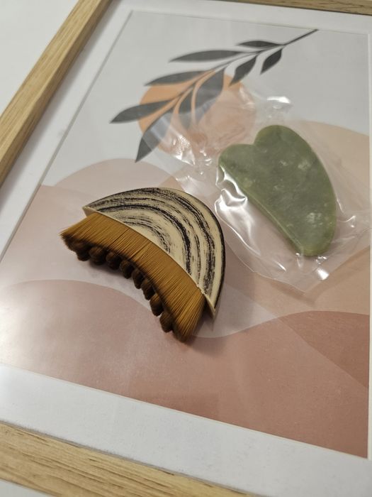Szczoteczka do drenażu limfatycznego masażu + kamień Gua Sha Jadeit