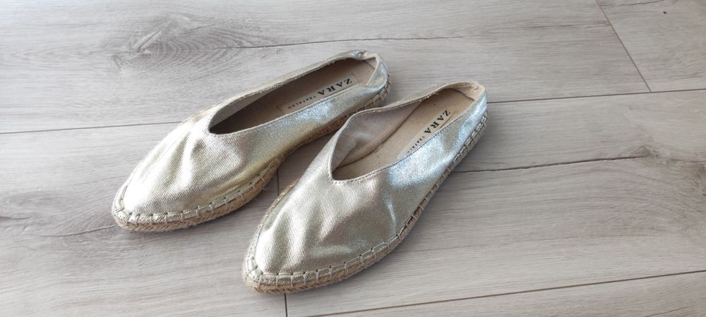 ZARA Złote STYLOWE Espadryle Klapki 38