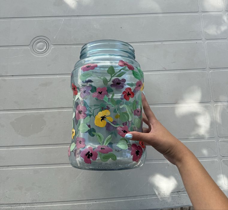 Vaso / frasco de vidro pintado à mao
