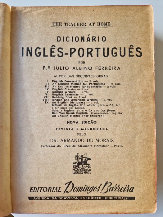 Dicionário Inglês Português 1954 Editorial Domingos Barreira