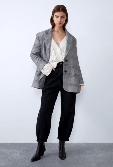 Оверсайз піджак в клітинку з розрізами Zara