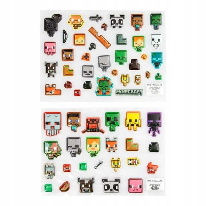 MINECRAFT Naklejki Dekoracyjne 60 SZTUK Puffy Gadget Decals Nowe