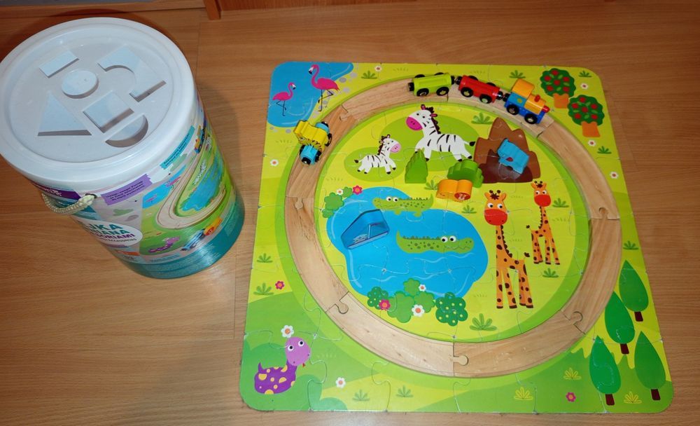 Klocki drewniane w wiaderku Safari Zoo Elefun puzzle