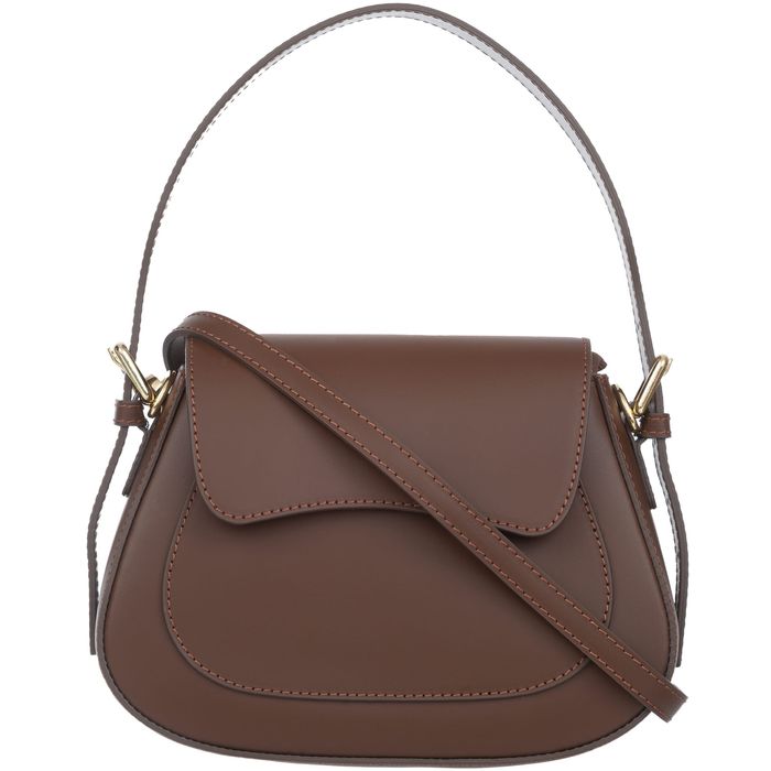 VERA PELLE torebka skórzana kuferek z paskiem na ramię V503 brązowa