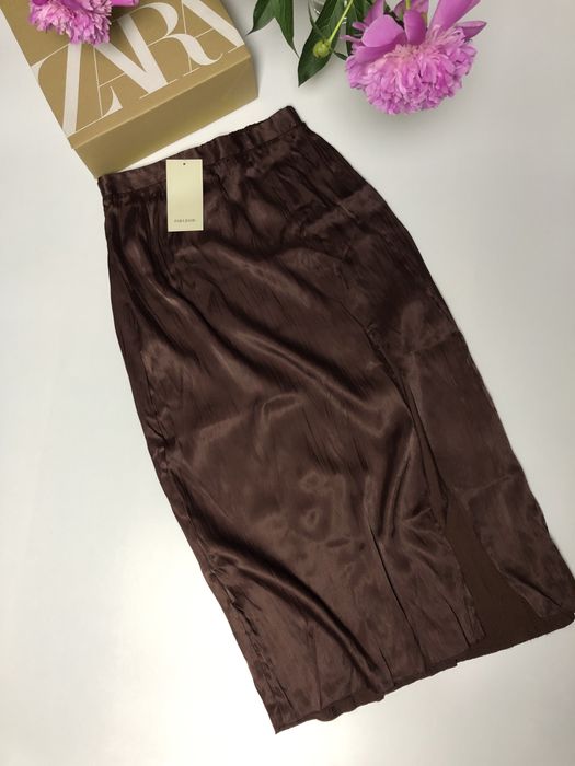 Плиссированная плиссе миди юбка с разрезом zara, новая! Размер: 36/S