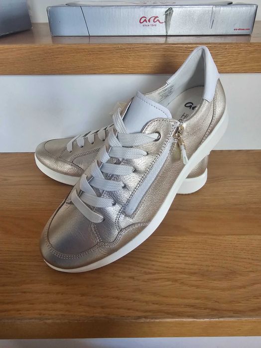 ARA Sneakersy damskie, niskie, kolor platynowo- biały, rozmiar 40