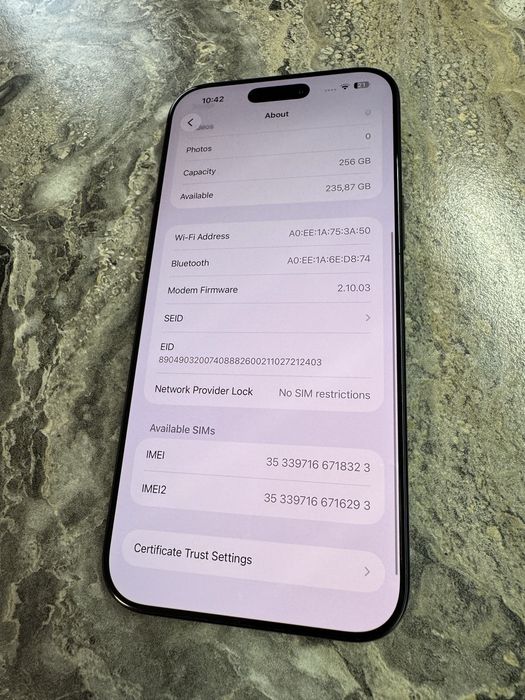 Iphone 16 Pro Max 256Gb 34 цикла Европеец Неверлок Новый