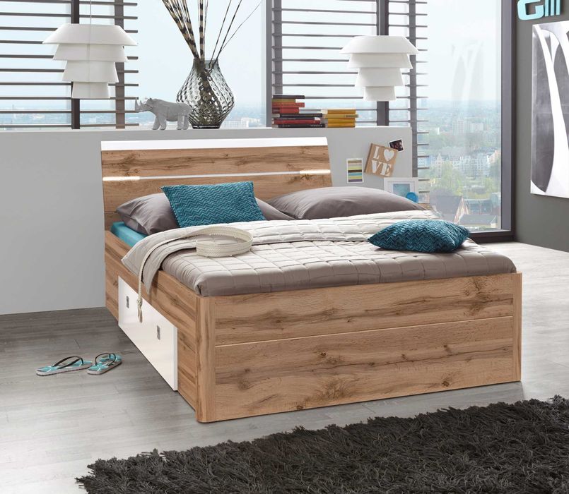 Łóżko podwójne drewnopodobne 140x200 Mars - LED