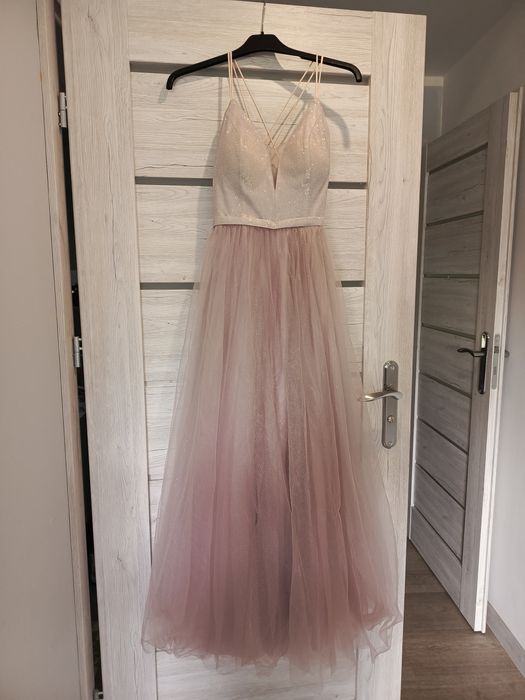 Sukienka z tiulem maxi 36 świadkowa ekstra+gratis